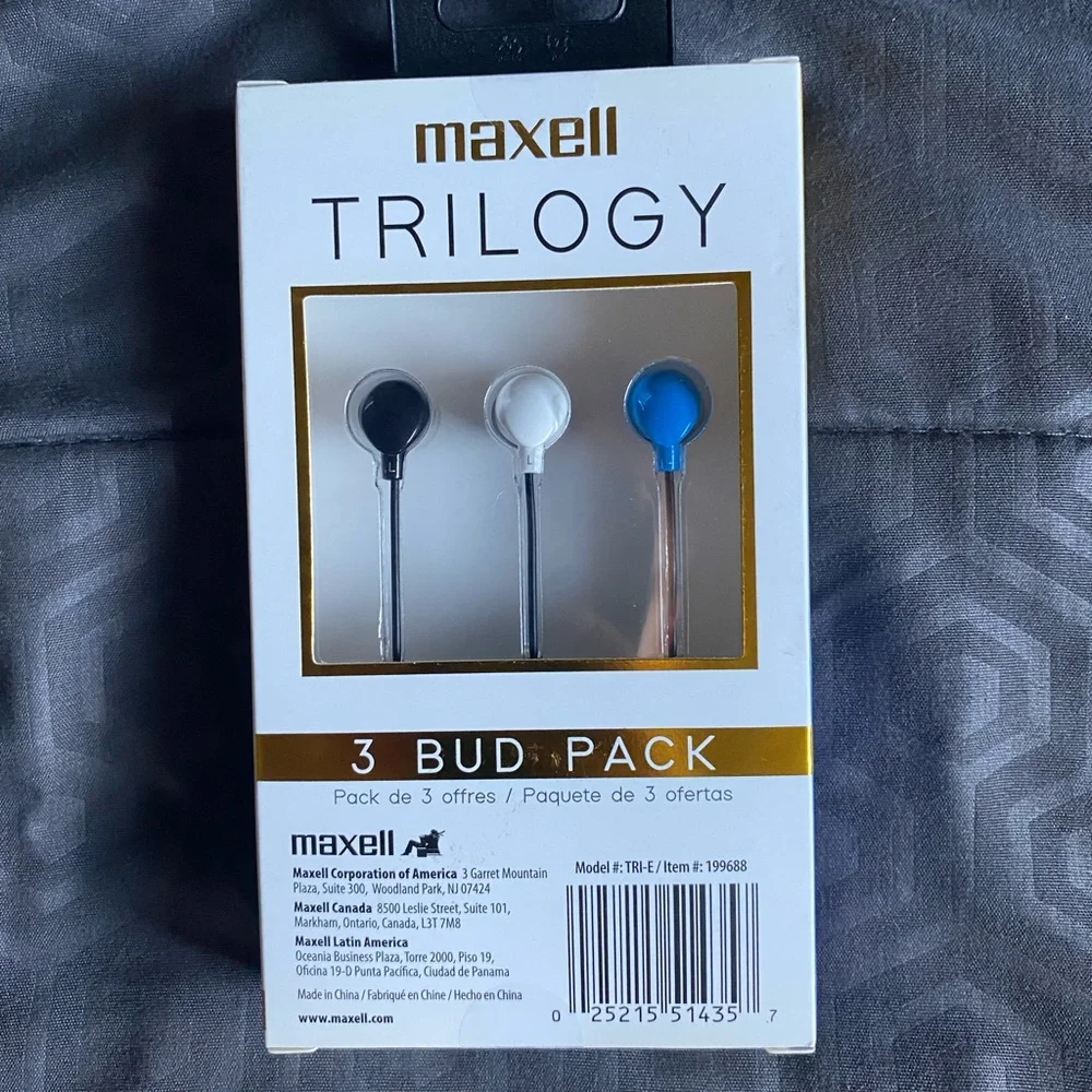 Maxell Trilogy Earbuds 3 Pack - Black, White, Blue